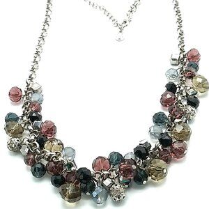 LOFT Acrylic Cluster Beaded Collar Necklace Silver-tone Chain